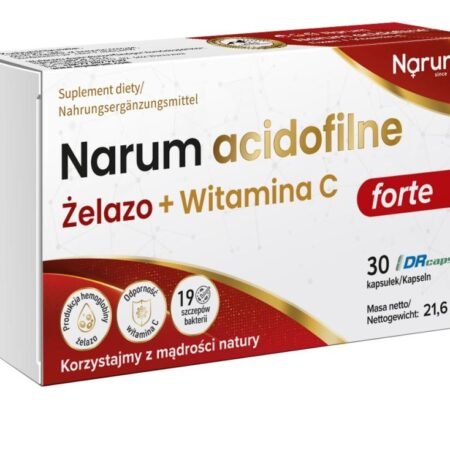 Narum Acidofilne Żelazo + witamina C 600 mg, 30 kapsułek