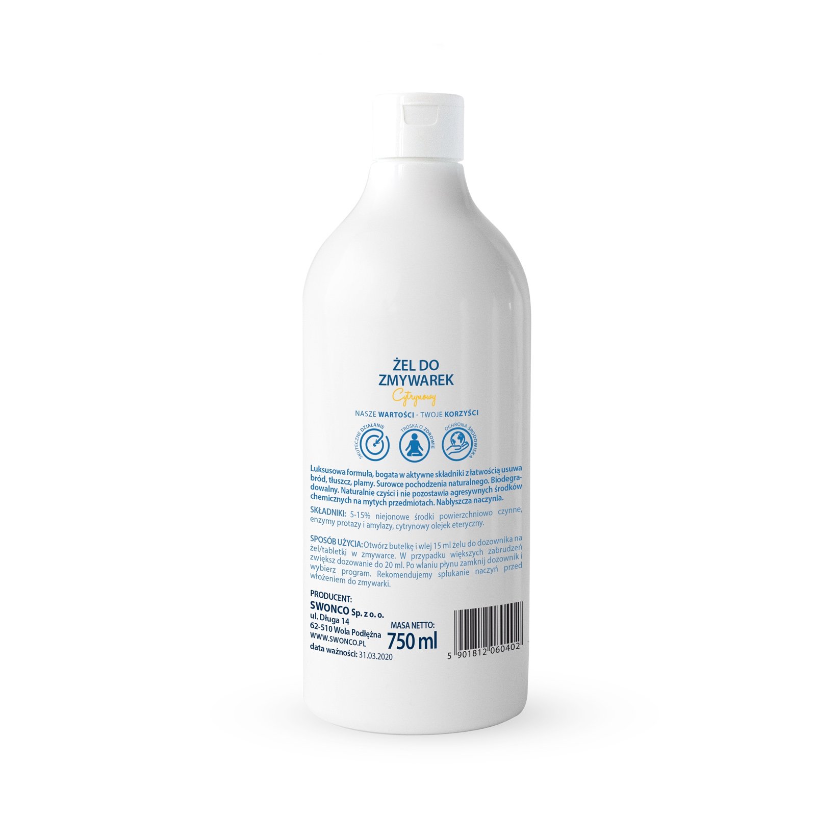 Ekologiczny żel do zmywarki, 50 zmywań, 750 ml - obrazek 2