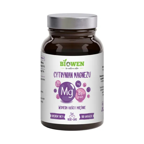 Cytrynian magnezu 825 mg z witaminą B6 (P-5-P) Biowen – 100 kapsułek - obrazek 4