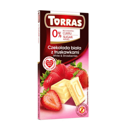 Czekolada biała z truskawkami bez dodatku cukru 75g – Torras