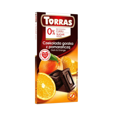 Czekolada gorzka z pomarańczą bez dodatku cukru 75g – Torras