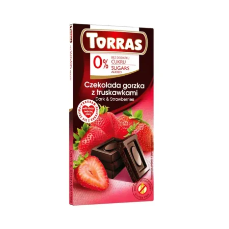 Czekolada gorzka z truskawkami bez dodatku cukru 75g – Torras