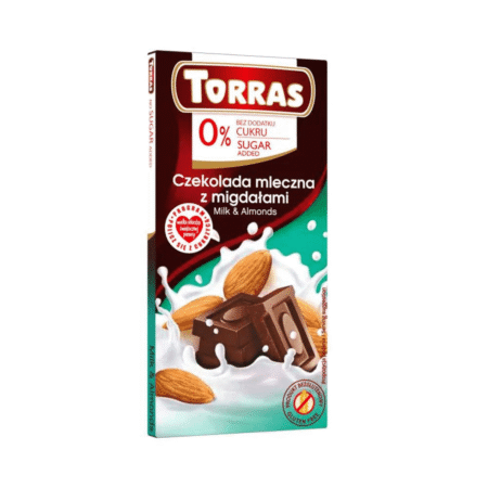 Czekolada mleczna z migdałami bez dodatku cukru 75g – Torras