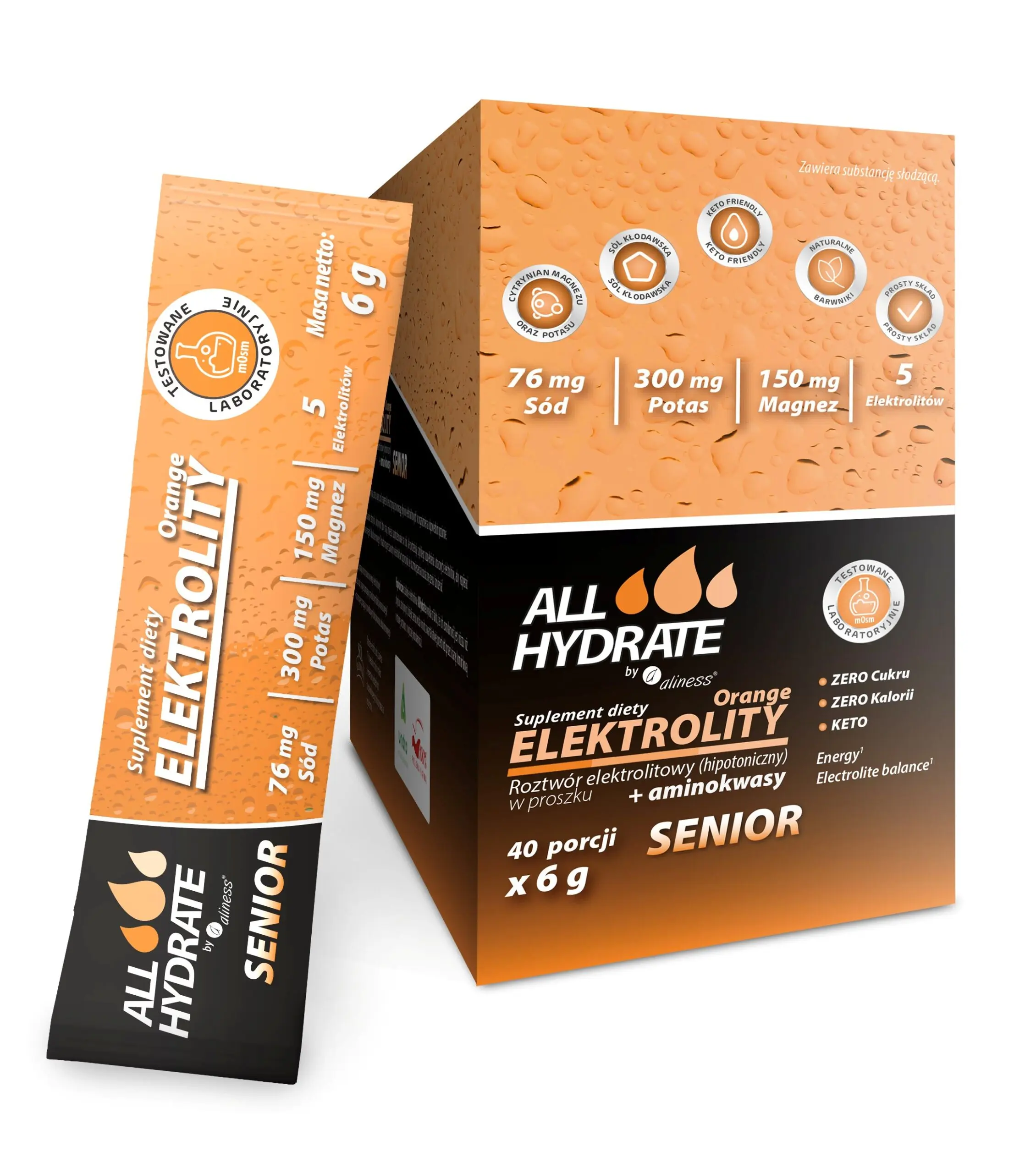 ALLHydrate, Elektrolity STICK Senior Orange 6 g, 40 saszetek