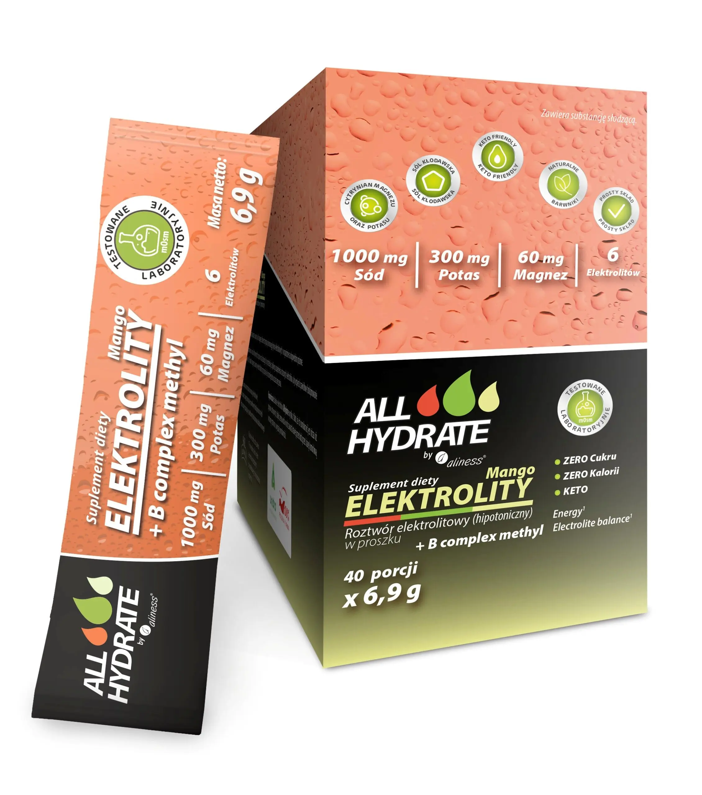 ALLHydrate, Elektrolity STICK Mango + B complex methyl 6,9 g, 40 saszetek